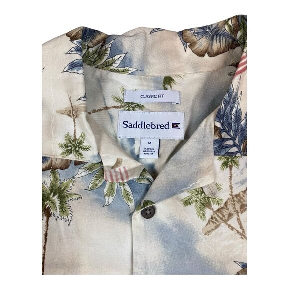 NEW W TAGS Saddlebred Men's MEDIUM Hawaiian Button Down Shirt American Flag - Picture 3 of 12